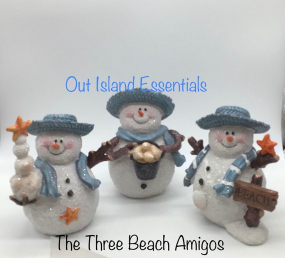 Three Amigos Snowman Christmas Statues I Snowman Decor I Take Me To The Beach Christmas I Coastal Christmas Decor