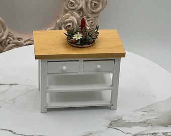 Miniature Small Kitchen Table With Drawers I Dollhouse Miniature White Kitchen Extra Counter Furniture I Miniature 1:12 Scale Kitchen