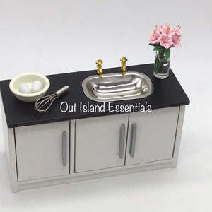Miniature Kitchen Counter With Cupboards I Dollhouse Miniature White Kitchen Counter I Miniature 1:12 Scale Kitchen