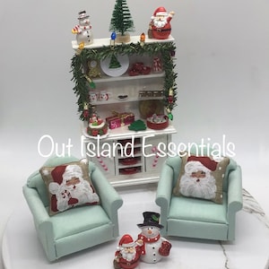 Artisan Made Dollhouse Miniature Christmas Pillows | Santa Claus Miniature Pillows | Miniature 1:12 Scale Christmas Pillows Only