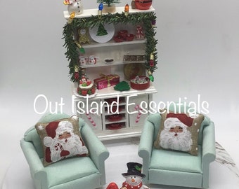 Artisan Made Dollhouse Miniature Christmas Pillows | Santa Claus Miniature Pillows | Miniature 1:12 Scale Christmas Pillows Only