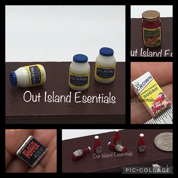 Miniature Condiments I Dollhouse Grocery I Miniature Doll Food Essentials I Miniature Dollhouse Food I 1:12 Scale Dollhouse Accessories