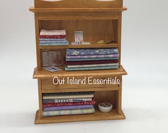 Miniature Oak Sewing Cabinet I Sewing Room Essentials I Miniature Sewing Supplies I 1:12 Scale Sewing Diorama