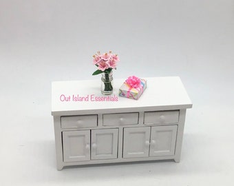 Miniature Kitchen Counter With Drawers I Dollhouse Miniature White Kitchen Extra Counter Furniture I Miniature 1:12 Scale Kitchen