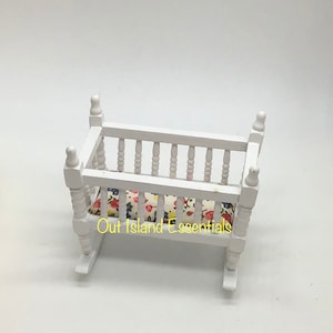 Miniature White Rocking Cradle I Miniature Nursery Furniture I Dollhouse Miniature Nursery Furniture I 1:12 Scale Cradle