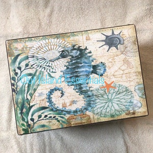 Seahorse Box I Coastal Treasure Box | Coastal Trinket Box | Coastal Gift Box | Coastal Display Box |Seashell Wooden Box