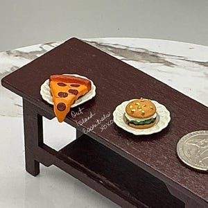 Miniature Pizza Or Burger On A Plate  I Dollhouse Pizza I Miniature Doll Favorite Food I Miniature Dollhouse Hamburger I 1:12 Scale