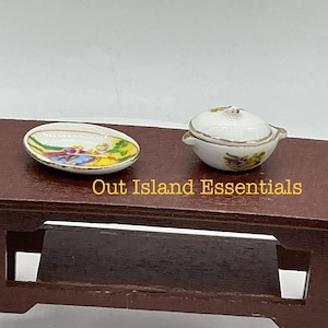 Miniature Ceramic Pot And Tray | 3pc Dollhouse Miniature Dining | Miniature Dollhouse  Entertaining | 1:12 Scale