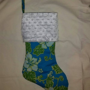 Hibiscus Christmas Stocking I Aqua Stocking I Island Christmas Stocking I Island Christmas I Beach Stocking I Tropical Christmas Stocking image 3