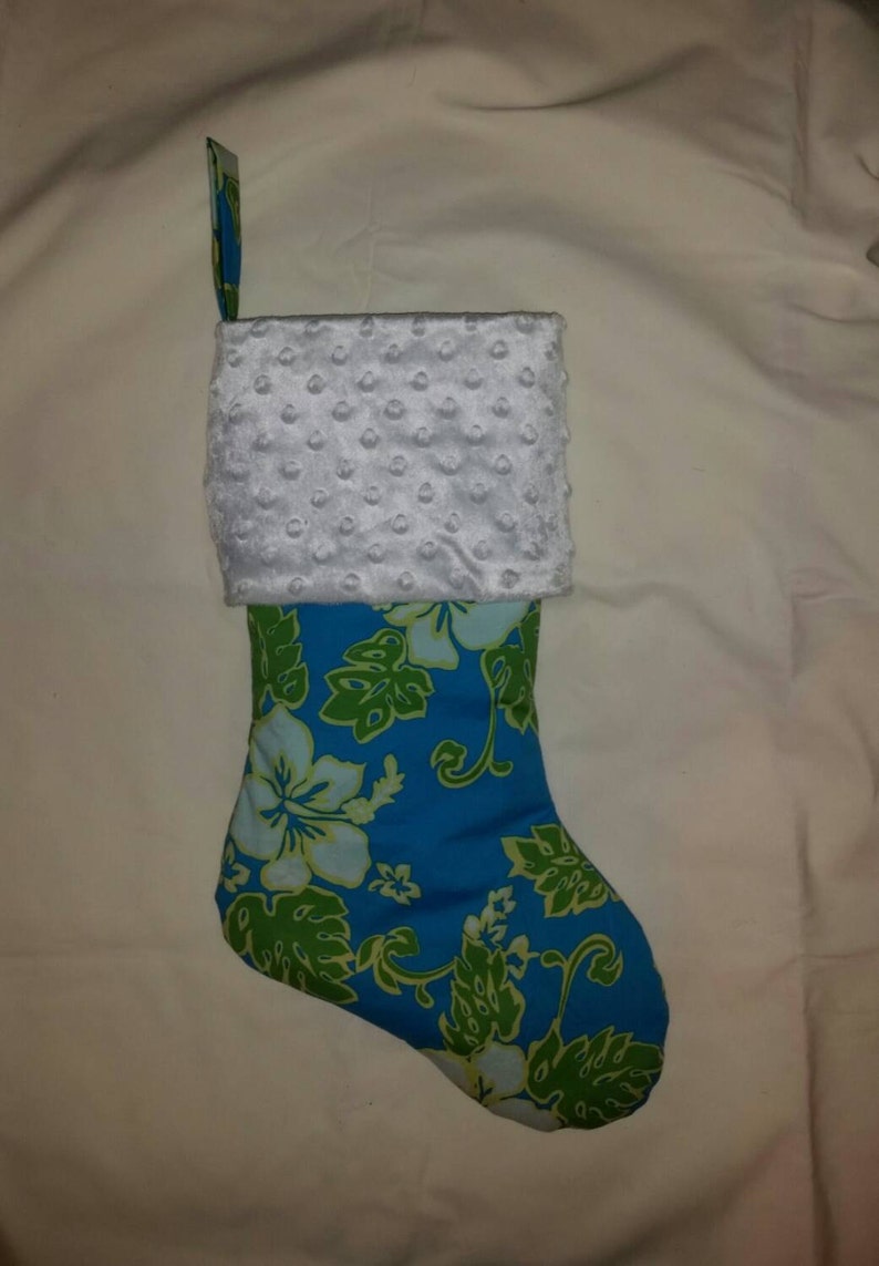 Hibiscus Christmas Stocking I Aqua Stocking I Island Christmas Stocking I Island Christmas I Beach Stocking I Tropical Christmas Stocking image 3