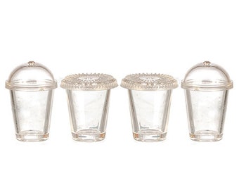 Miniature To Go Cups I Miniature Removable Lid Glassware | Dollhouse Clear Glassware I Miniature Doll Kitchen Glassware | 1:12 Scale