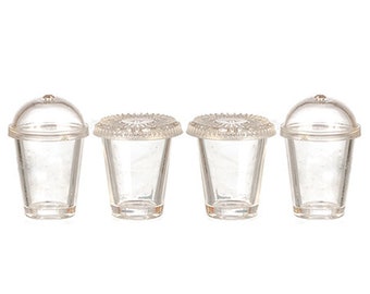 Miniature To Go Cups I Miniature Removable Lid Glassware | Dollhouse Clear Glassware I Miniature Doll Kitchen Glassware | 1:12 Scale