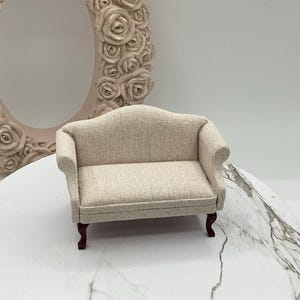 Dollhouse Miniature Mahogany Living Room Sofa | Miniature 1:12 Scale Furniture | Dollhouse Accessories | Miniature Fabric Sofa