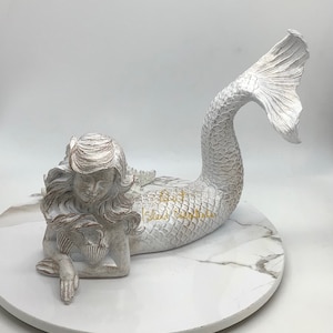 Bronzey Tail Mermaid I Brushed Bronze Mermaid Statue | Mermaid Decoration | Daydreaming Mermaid | Fancy Tail Mermaid