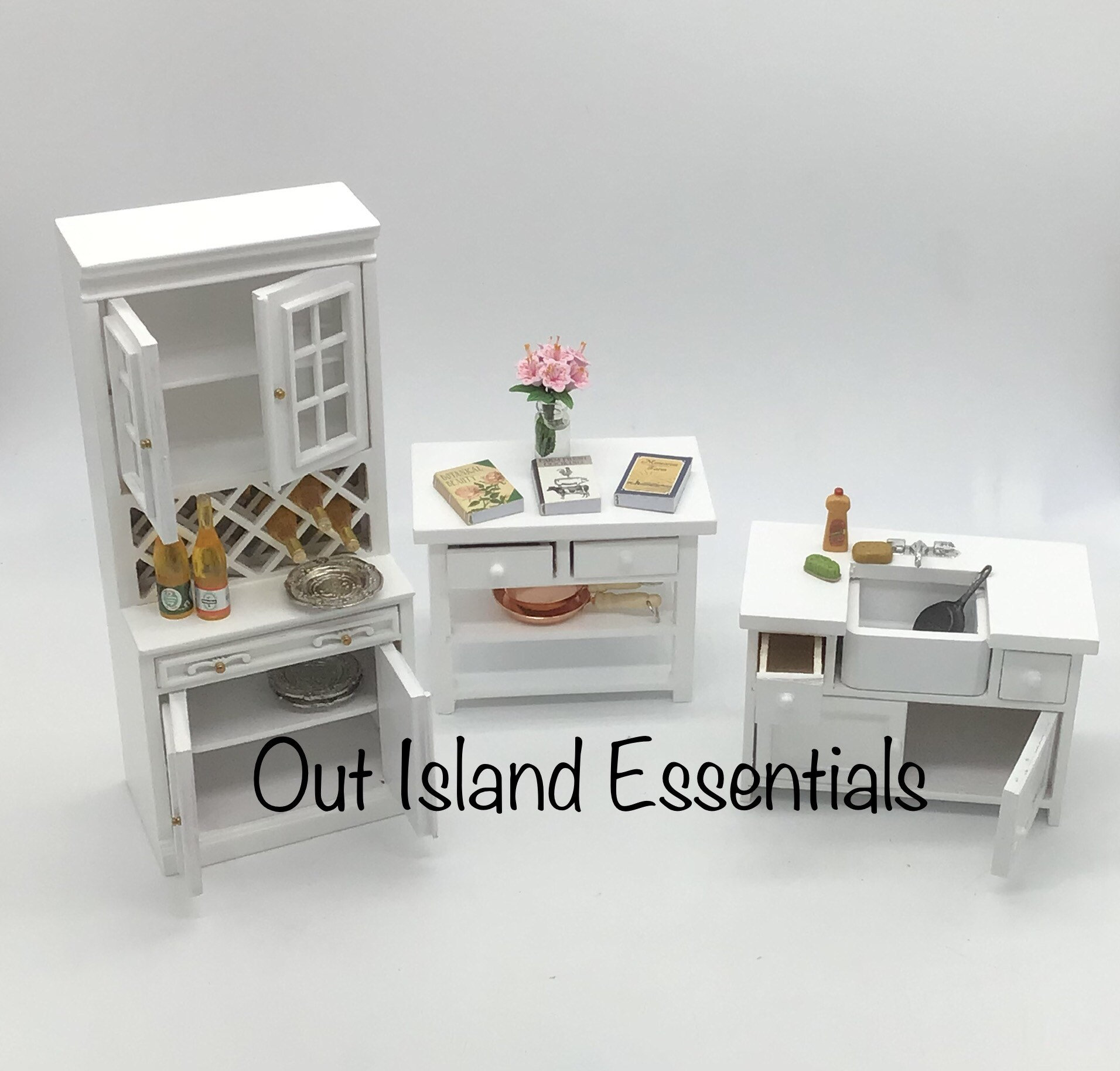 thumbnail image 2 of 1: 12 Mini Dollhouse Cabinets White Cooking Table Sink Counter Set Combination 2 of 12