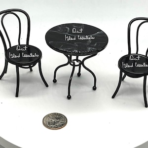 Dollhouse Miniature Bistro Table | 1:12 Scale Black Marble Furniture