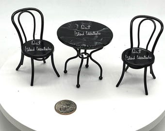 Dollhouse Miniature Bistro Table | 1:12 Scale Black Marble Furniture