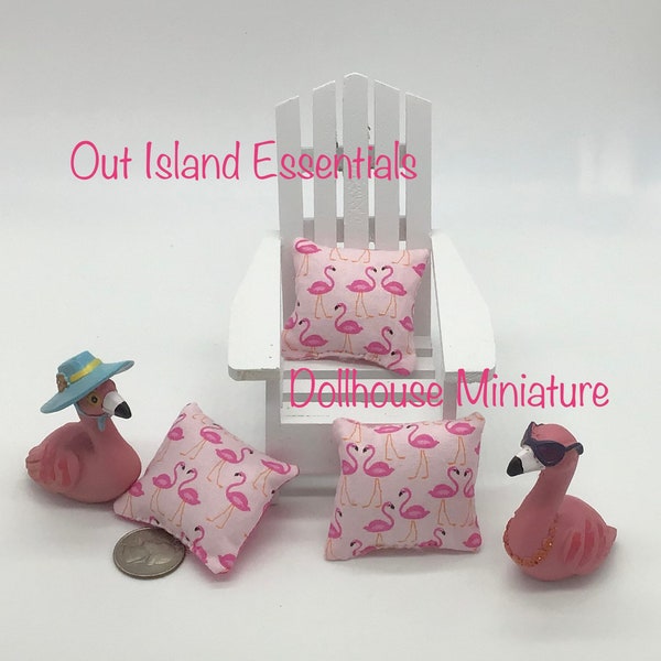 Dollhouse Miniature Pillow | Flamingo Doll Pillows | Miniature Flamingo 1:12 Scale Pillows