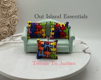 Artisan Made 1 Pc. Dollhouse Miniature Pillow | Handmade Tribute To Autism | Miniature 1:12 Scale | Miniature Autistic Pillows
