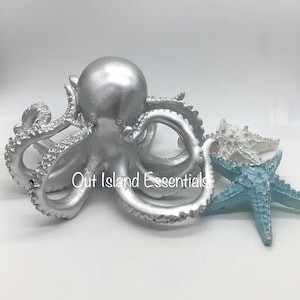 Resin Octopus I Silver Coastal Octopus I Octopus Decor I Table Top Decor