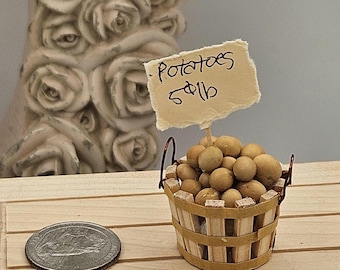 Miniature Basket Of Potatoes I Miniature Doll Potatoes I 1:12 Scale Dollhouse Accessories