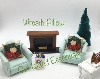 Artisan Made 2 Pc. Dollhouse Miniature Christmas Pillows | Holiday Miniature Doll Pillows | Miniature 1:12 Scale Christmas Pillows