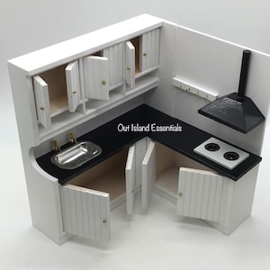 2pc Miniature Complete Kitchen I Dollhouse Miniature Black & White Kitchen I Complete Kitchen Essentials I Miniature 1:12 Scale Kitchen