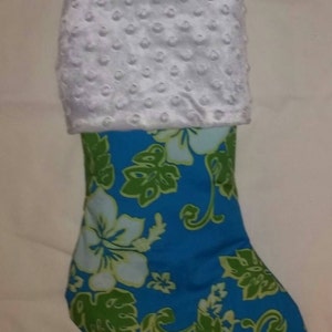 Hibiscus Christmas Stocking I Aqua Stocking I Island Christmas Stocking I Island Christmas I Beach Stocking I Tropical Christmas Stocking image 2