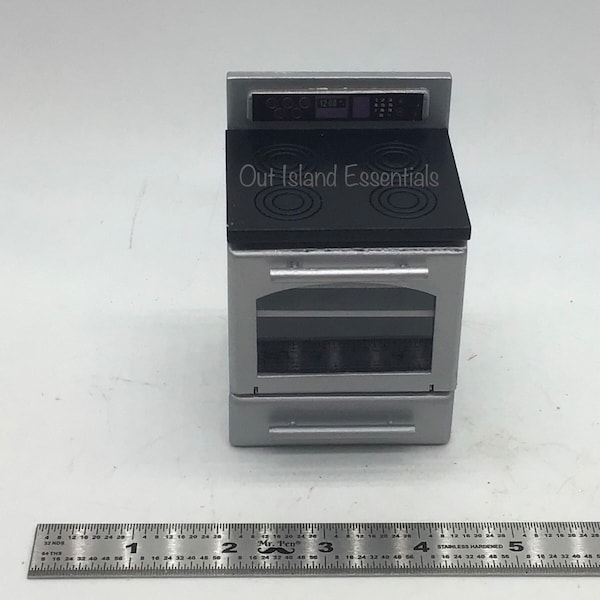 Miniature Modern Stove I Miniature Silver Stove With Oven I Miniature Kitchen Essentials I Miniature 1:12 Scale Stove