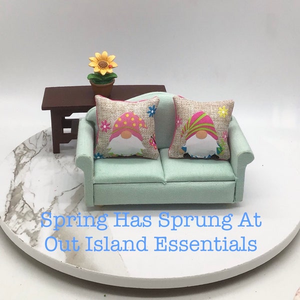 2Pc Dollhouse Miniature Spring Gnome Pillow | Miniature Spring Pillows | Miniature 1:12 Scale Pillows