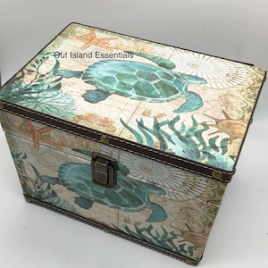 Turtle Box I Sand Dollar Box | Coastal Trinket Box | Coastal Gift Box | Coastal Display Box |Seashell Wooden Box