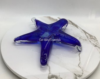 Glass Display Starfish I Blue Glass Starfish I Glass Starfish Paper Weight Or Desk Decor I Coastal Decor I Coastal Cottage Glass Starfish