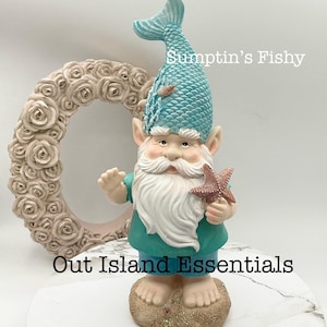 Estatua de gnomo de playa | Gnomo costero divertido | Gnomo costero | Decoración de mesa de gnomo costero