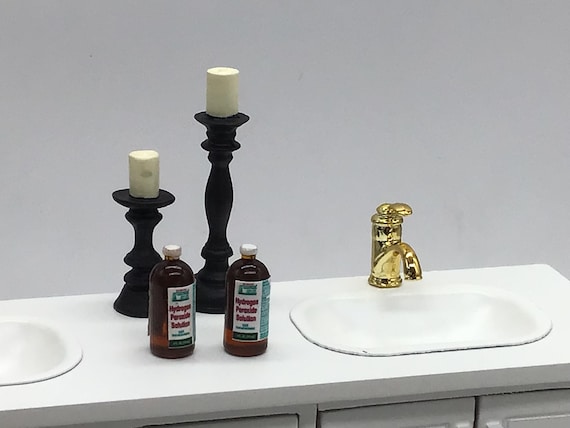 Dollhouse Miniature Toiletries I Miniature Mouthwash Hydrogen Peroxide Ibuprofen I Miniature Grooming Supplies I 1:12 Scale Necessities