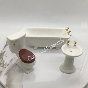 Miniature Bathroom Set I Dollhouse Miniature Bathroom I Miniature White Bathroom