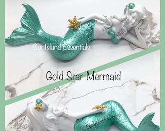 Estatua de sirena recostada de lado / Decoración de sirena / Sirena soñando despierta / Sirena tumbada / Pequeña sirena