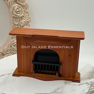 Miniature Walnut Finish Fireplace I Dollhouse Miniature Fireplace I Walnut 1:12 Scale Fireplace