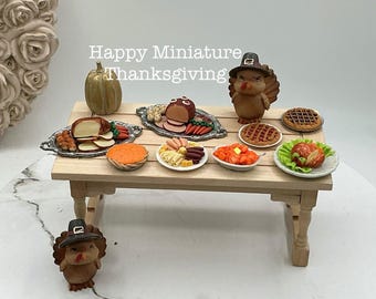 Happy Miniature Thanksgiving Dinner I Dollhouse Miniature Thanksgiving Food I Mini Thanksgiving Decor I Miniature 1:12 Scale Thanksgiving
