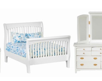 3 Pc. Miniature Wood Slat Bedroom Set I Dollhouse Furniture I Miniature 1:12 Scale Wood Look Bed I Miniature Bedroom Set I 3 Colors