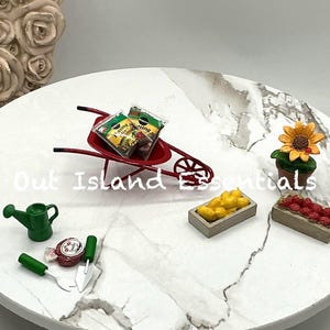 Dollhouse Wheelbarrow I Dollhouse Garden Wheel Barrow And Gardening Essentials I Miniature Garden Tools I 1:12 Scale Garden Accessories