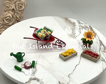 Dollhouse Wheelbarrow I Dollhouse Garden Wheel Barrow And Gardening Essentials I Miniature Garden Tools I 1:12 Scale Garden Accessories