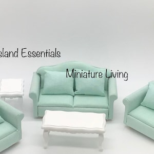 9 Pc. Dollhouse Miniature Living Room Set | Miniature 1:12 Scale Furniture | Dollhouse Accessories | Miniature Accent Pillows And Tables