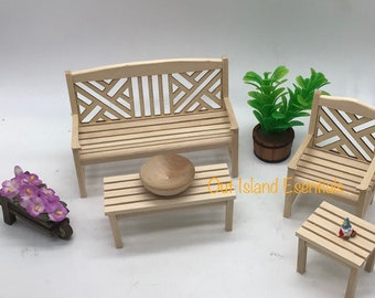 Juego de muebles de patio en miniatura, escala 1:12