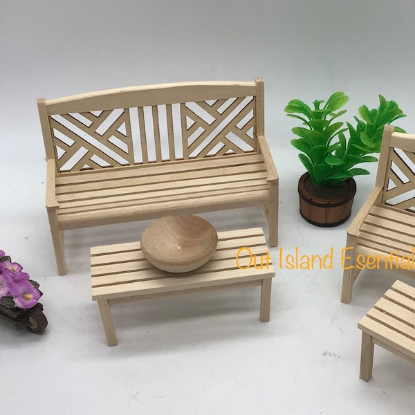 Miniature Patio Furniture I Miniature Porch Set I Miniature Pool Furniture I Natural Color Patio Set I 1:12 Scale