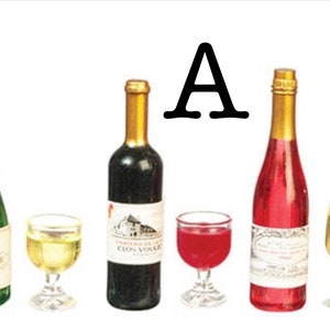 Miniature Wine & Glasses I Miniature Party To Go I Miniature Wine I Miniature Doll Celebration I Miniature Dollhouse Cocktails I 1:12 Scale