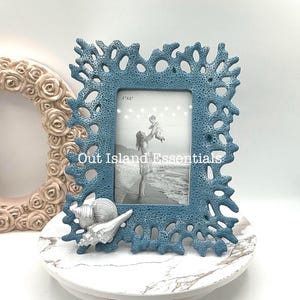 Eco Friendly Faux Coral And Shells Picture Frame | Stunning Coastal Picture Frame | Blue Coral Frame | 4 x 7” Picture Frame