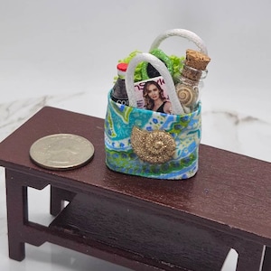 Artisan Made Miniature Beach Bag I ONE Miniature Bag Of Beach Essentials I Dollhouse 1 12 Scale Artisan Made I Miniature Accessories