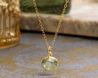 Prehnite Oval Necklace - 14k Gold Filled Chain 16 to 18 inch for layering - Mother's Day Jewelry Gifts, Bridesmaids, Wife, Girlfriend, BFF