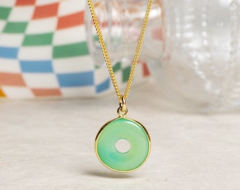 Chrysoprase Necklace - Green Gemstone Necklace Minimalist, modern circle disc pendant on 14k Gold Filled Curb Chain - Jewelry Gifts for her