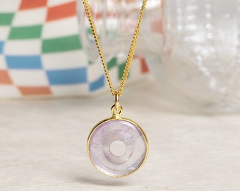 Purple Amethyst Necklace - Green Gemstone Necklace Minimalist, modern circle disc pendant 14k Gold Filled Curb Chain - Jewelry Gifts for her